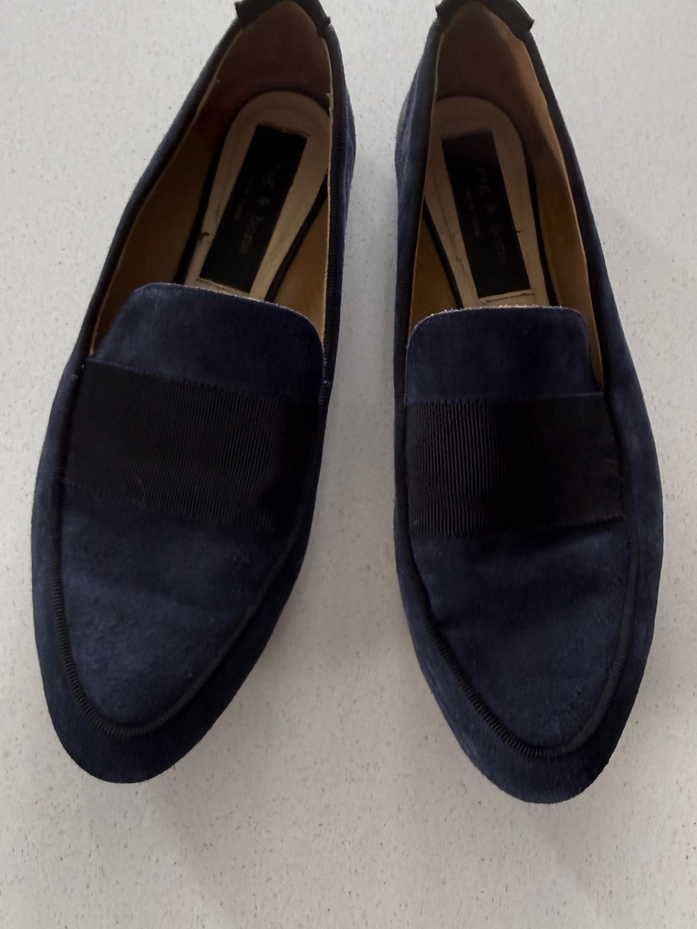 rag & bone Navy Suede Slip-On Loafers with Black Trim